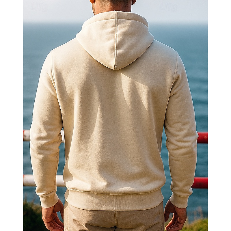 Men's Hoodie Sweatshirt Pullover Sweatshirt Baggy with Pockets Long Sleeve Top Athleisure Solid Colored Windproof Warm Hiking Travel Vacation Sportswear Activewear Black White Red2