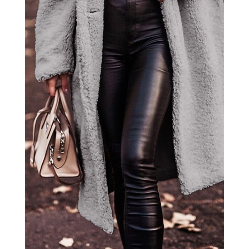 Women's Winter Coat Fleece Jacket Warm Comfortable Pocket Buttons Open Front Fashion Casual Plain Vacation Street Casual Daily Wear Single Breasted Long Hooded Regular Fit Long Sleeve Outerwear Gray3