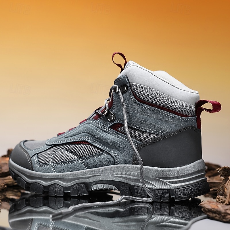 Men's Gray and Red Lace-Up Hiking Boots with Cushioned Support, Breathable Trail Shoes for Outdoor Adventure and Daily Wear4