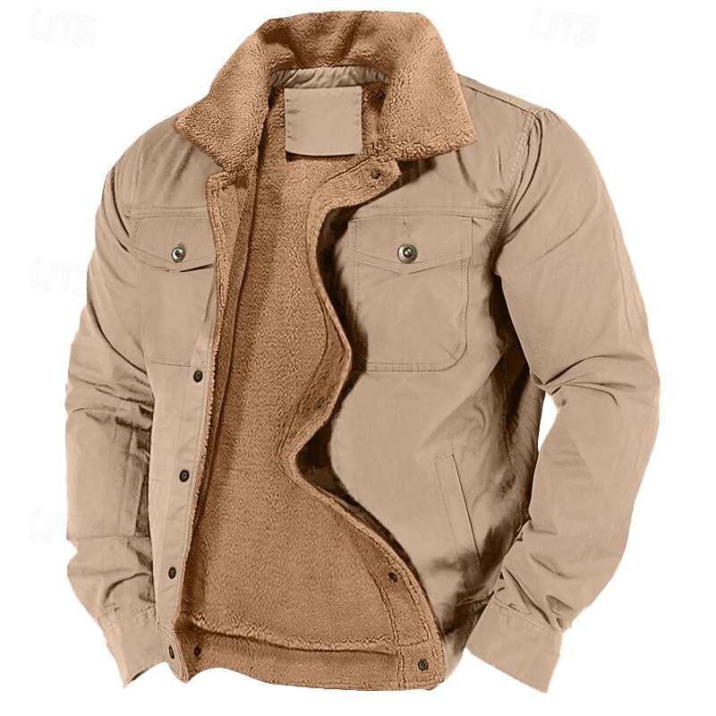 Men's Fleece Jacket Cargo Jacket Vacation Casual Thermal Warm Fleece Lining Pocket Fleece Collar Winter Solid Color WorkWear Collar Regular Dark Gray Black White Brown Green Jacket2