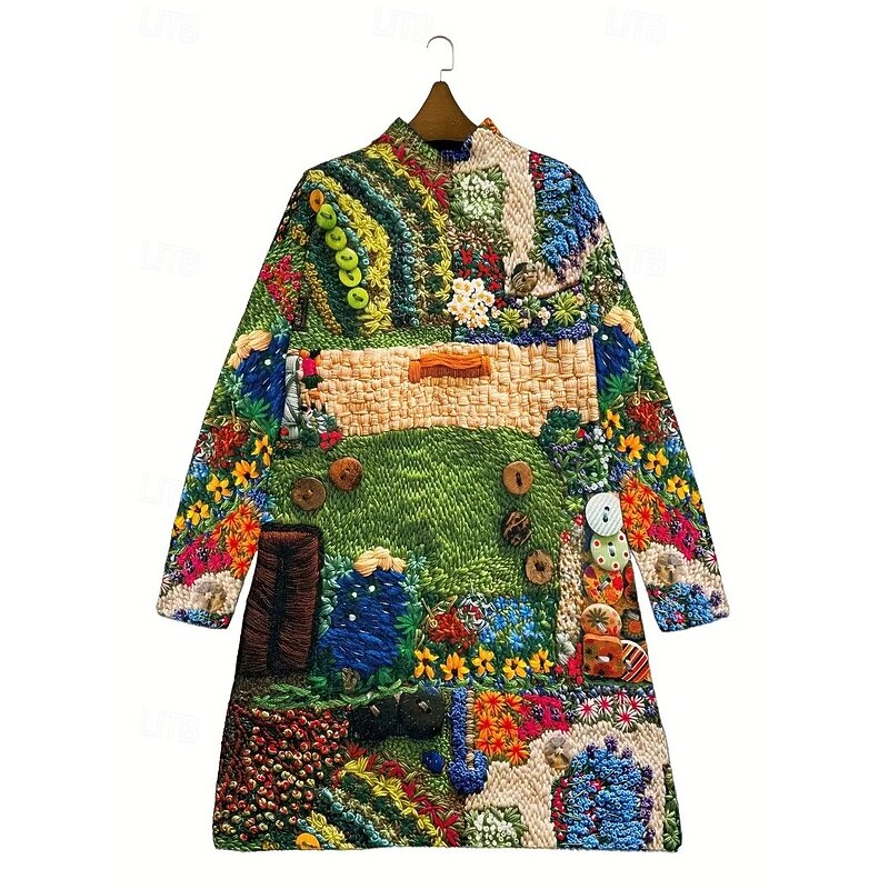 Women's Sweater Dress Mini Dress Shift Dress A Line Dress Vacation Party Casual Home Casual Daily Loose Fit Graphic Tribal Abstract Long Sleeve Turtleneck Purple Green Spring Fall Winter2