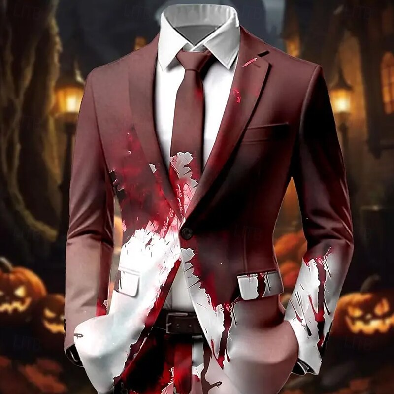Men's Blazer Jacket Coat Comfortable Breathable Artistic Casual Party Evening Wear Daily Festival 3D Print Buttons Multi Pocket All Seasons Notch Long Sleeve Red 1 Red 3 Red3
