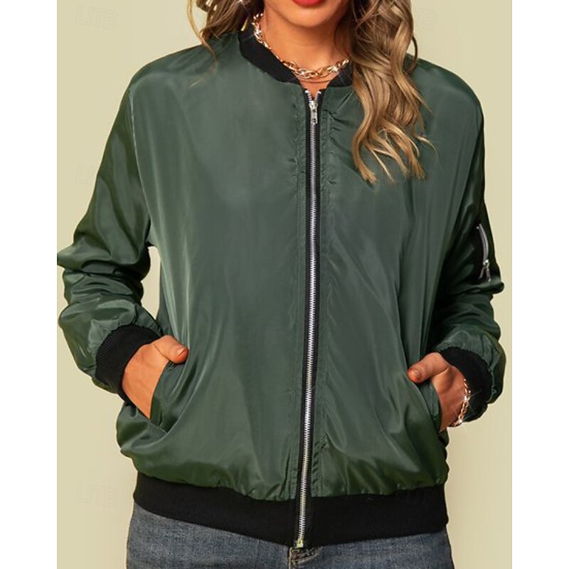 Women's Jacket Casual Jacket Comfortable Zipper Fashion Casual Plain Vacation Casual Daily Wear Going out Short Regular V Neck Regular Fit Long Sleeve Outerwear Black Wine Dark Green Fall Winter4
