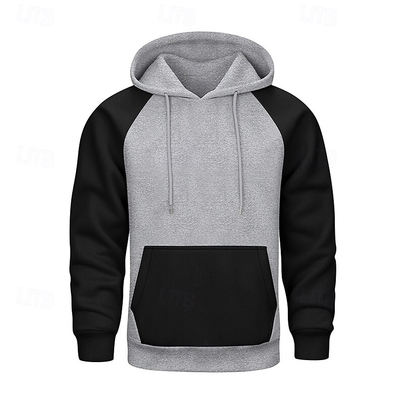 Men's Hoodie Pullover Hoodie Sweatshirt Fleece Hoodie Apricot White Red Light Grey Dark Gray Hooded Plain Patchwork Color Block Kangaroo Pocket Sports & Outdoor Casual Daily Polyester Streetwear Cool