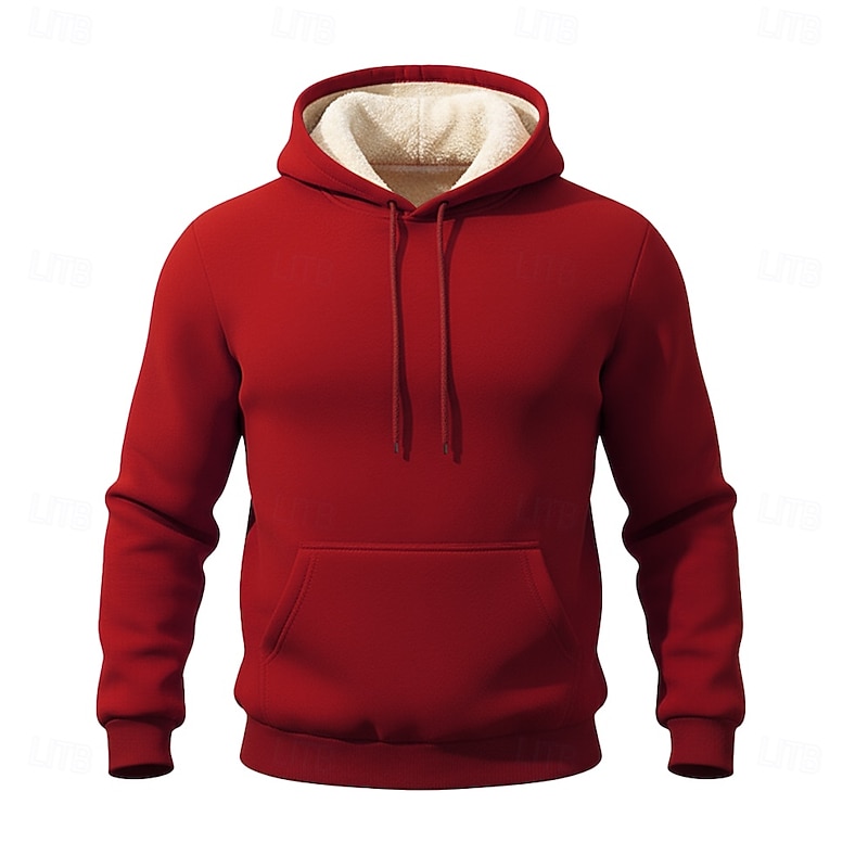 Men's Hoodie Sherpa Pullover Hoodie Sweatshirt Black Pink Yellow Khaki Orange Hooded Solid Color Print Sports & Outdoor Sports Streetwear Fleece Basic Cool Casual Fall Spring Clothing Apparel Hoodies