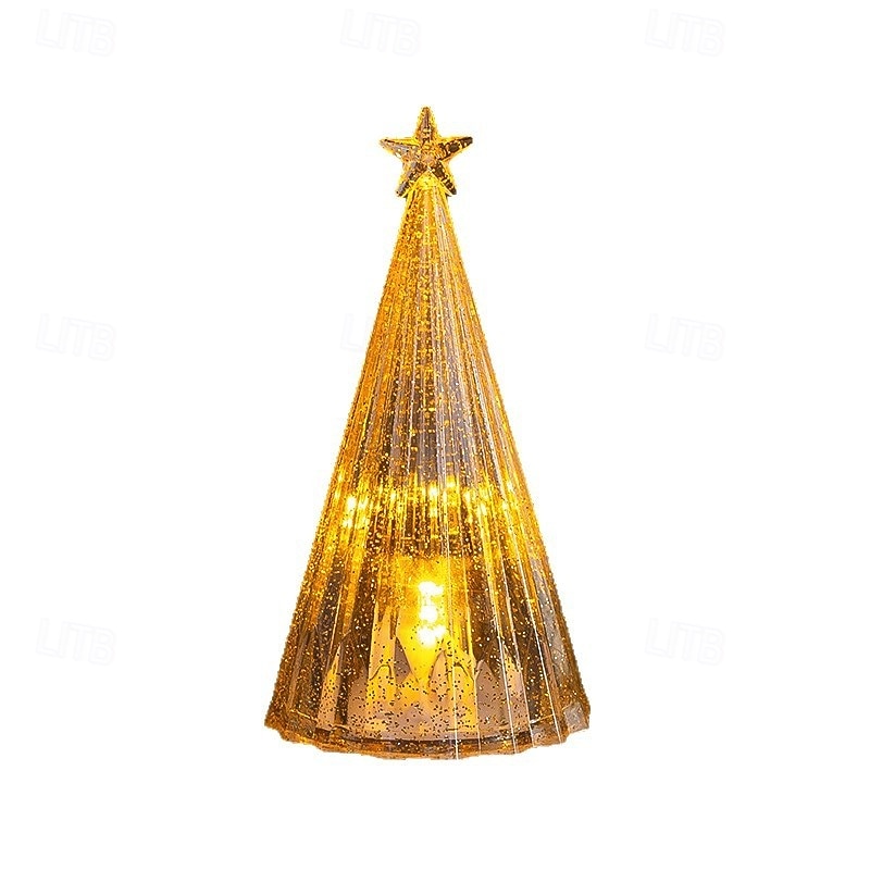 1 Pc 11.5 * 6CM Christmas Mini Luminous Simulation Crystal Christmas Tree Desktop Ornament Light Decorative Light Night Light LR44 * 3 Battery4