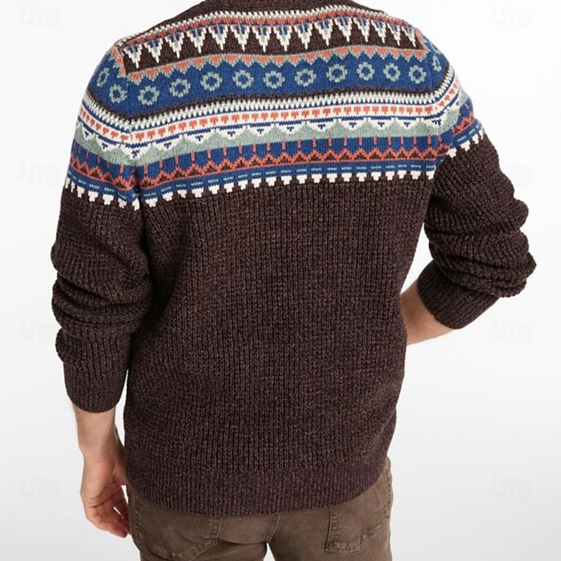 Men's Fair isle Sweater Pullover Sweater Jumper Knitwear Crewneck Casual Vacation Daily 3D Print Keep Warm Long Sleeve Spring Fall Winter Brown2