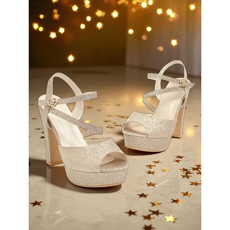 Women's Glitter Platform High Heel Sandals with Ankle Strap - Elegant Party Shoes for Nightlife, Christmas Celebrations & Holiday Events4