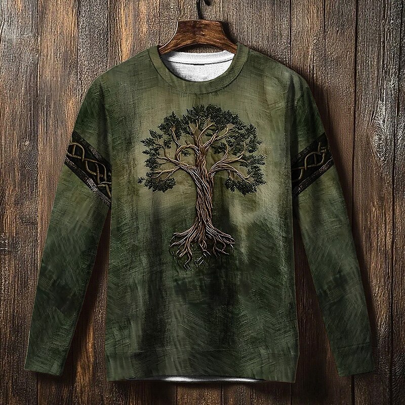 Men's Sweatshirt Blue Brown Green Khaki Crew Neck Tree Of Life Yggdrasil Celtic Knot Print Casual Daily Holiday Vintage Viking Fall Winter Clothing Apparel Hoodies Sweatshirts3