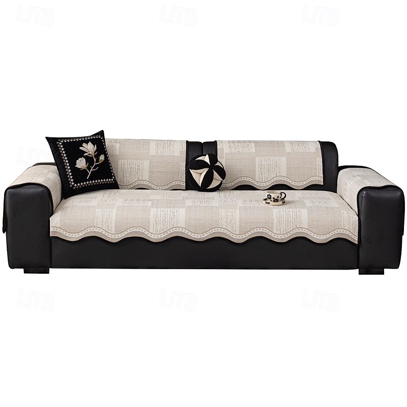 All-Season Luxury Linen-Cotton Sofa Cushion Cover, Irregular Shape Non-Slip Couch Protector, Elegant Sofa Throw with Backrest Cover, Pet-Friendly3