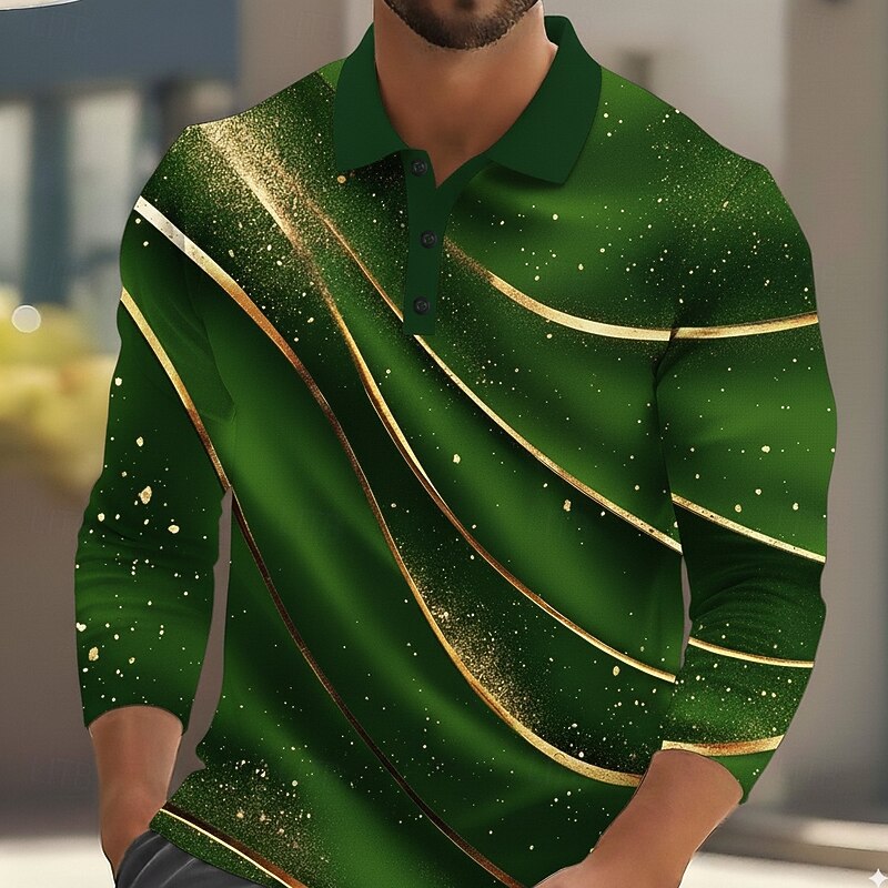 Men's Abstract Geometic Polo Long Sleeve Polo Shirts Lapel Casual Outdoor Athleisure Daily Wear 3D Print Buttons Spring Fall Winter Red Blue Sky Blue4