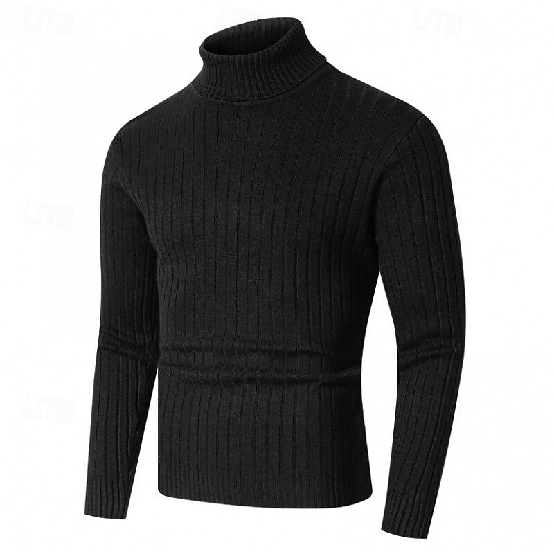 Men's Sweater Pullover Sweater Jumper Ribbed Knit Regular Tops Knitted Slim Fit Plain Turtleneck Knitwear Contemporary Casual Daily Wear Clothing Apparel Fall Black White L XL 2XL3