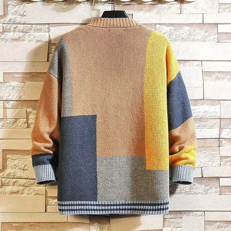 Men's Geometric Color Block Cardigan Sweater Knitwear V Neck Casual School Vacation Daily Patchwork 3D Print Keep Warm Long Sleeve Spring Fall Winter Red Blue3