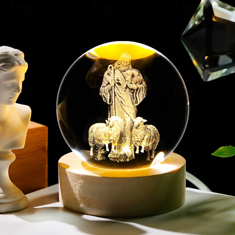 3D Crystal Virgin Mary Statue Figurine with Wooden Base, Laser Etched Crystal Our Lady of Guadalupe Glass Sphere Statue, 3D Crystal Ball Mother Mary Christian Catholic Religious Easter Gifts4