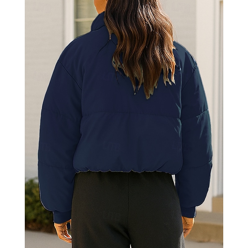 Women's Winter Crop Coat Fleece Jacket Zip Up Jacket with Pockets Long Sleeve Top Athleisure Solid Colored Windproof Warm Hiking Travel Vacation Sportswear Activewear Black White Pink2