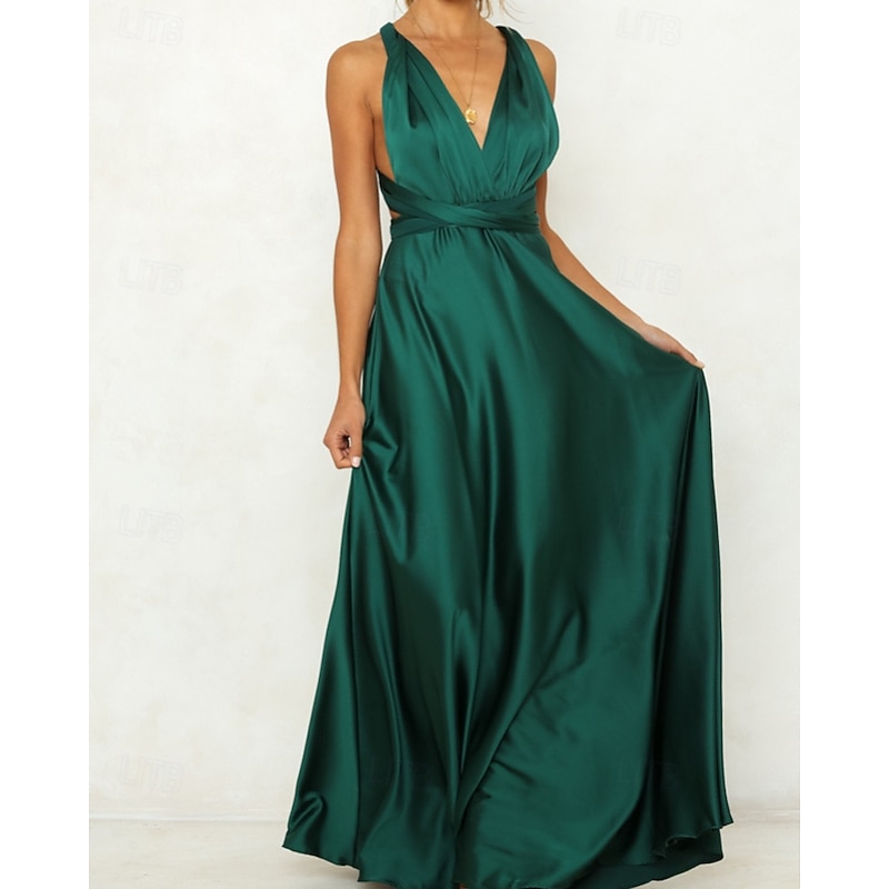 Women's Long Dress Maxi Dress Party Dress Cocktail Dress Satin Dress Slip Dress Fashion Modern Party Evening Party Regular Fit Plain Long Sleeve V Neck Pink Wine Navy Blue Dark Green Spring Fall3