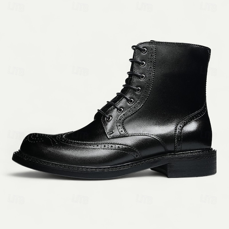 Men's Brown Brogue Lace-Up Ankle Boots Classic Wingtip Design Rugged Outdoor Work Boots for Business Casual, Travel and Daily Wear4