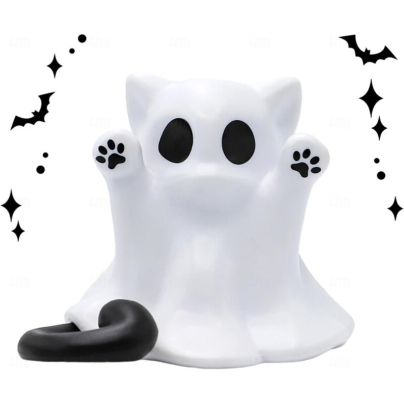 Halloween Cute Ghost Cat Statue Decoration Spooky Figurines Desk Ornament Decorations Cartoon Mini Spooky Halloween Unique Cat Ghost Figurines