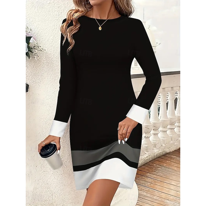 Women's Mini Dress T Shirt Dress Tee Dress Shift Dress Summer Dress Vacation Casual Party Daily Slim Graphic Geometric Long Sleeve Crew Neck Black Spring Fall Winter