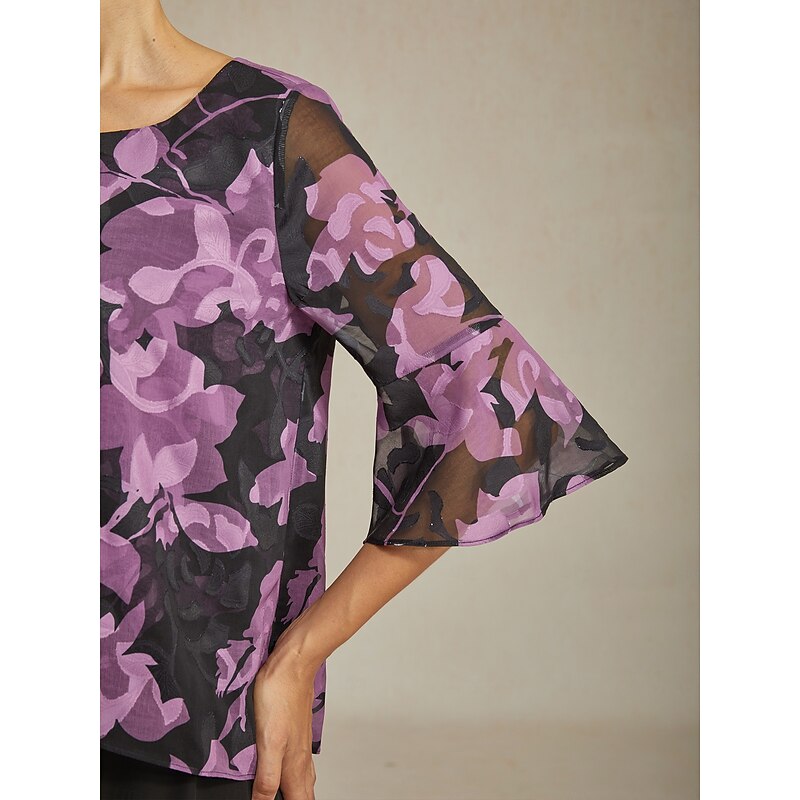 Women's Chiffon Burnout Top Black Purple Round Neck Casual Vacation Spring Summer Fall3