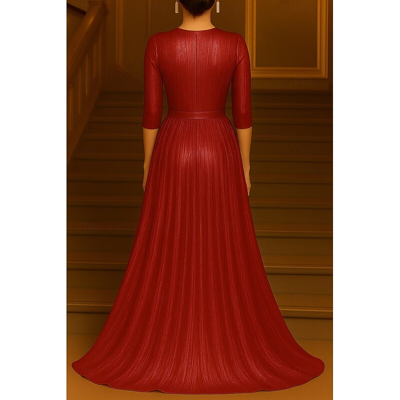 Gold Black A-Line Evening Gown Elegant Formal Dress Formal Wedding Floor Length 3/4 Length Sleeve Crew Neck Lurex Fabric with Glitter Pleats 20252