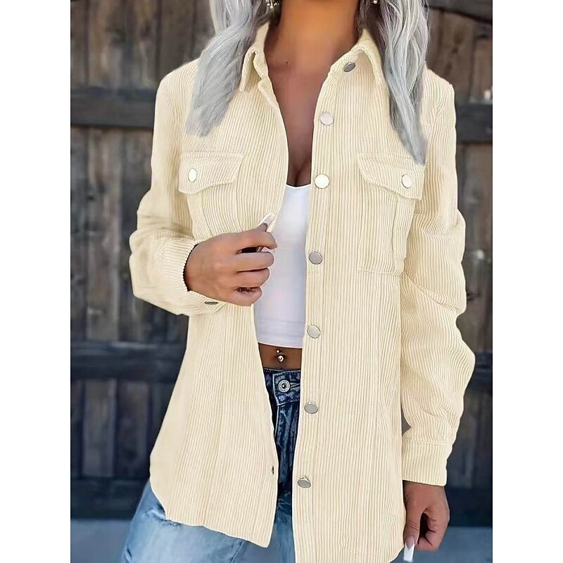 Women's Casual Jacket Shacket Comfortable Breathable Pocket Buttons Casual Plain Vacation Street Casual Daily Wear Single Breasted Regular Turndown Regular Fit Long Sleeve Outerwear Black Green3