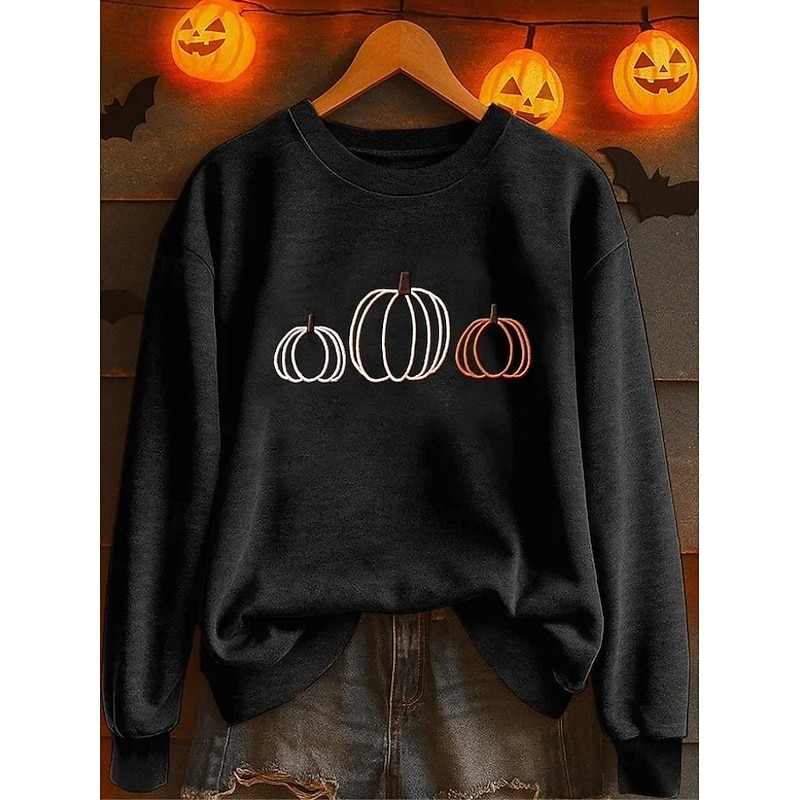 Women's Pullover Sweatshirt Floral Graphic Pumpkin Fashion Casual Long Sleeve Crew Neck Regular Tops Street Dailywear Casual Print Black Orange Fall Winter2
