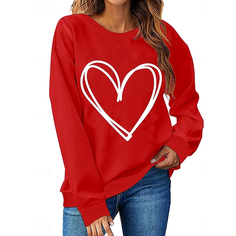 Women's Pullover Sweatshirt Heart Graphic Geometric Fashion Casual Long Sleeve Crew Neck Round Neck Regular Tops Street Dailywear Casual Print Black Pink Red Gray Fall Winter4
