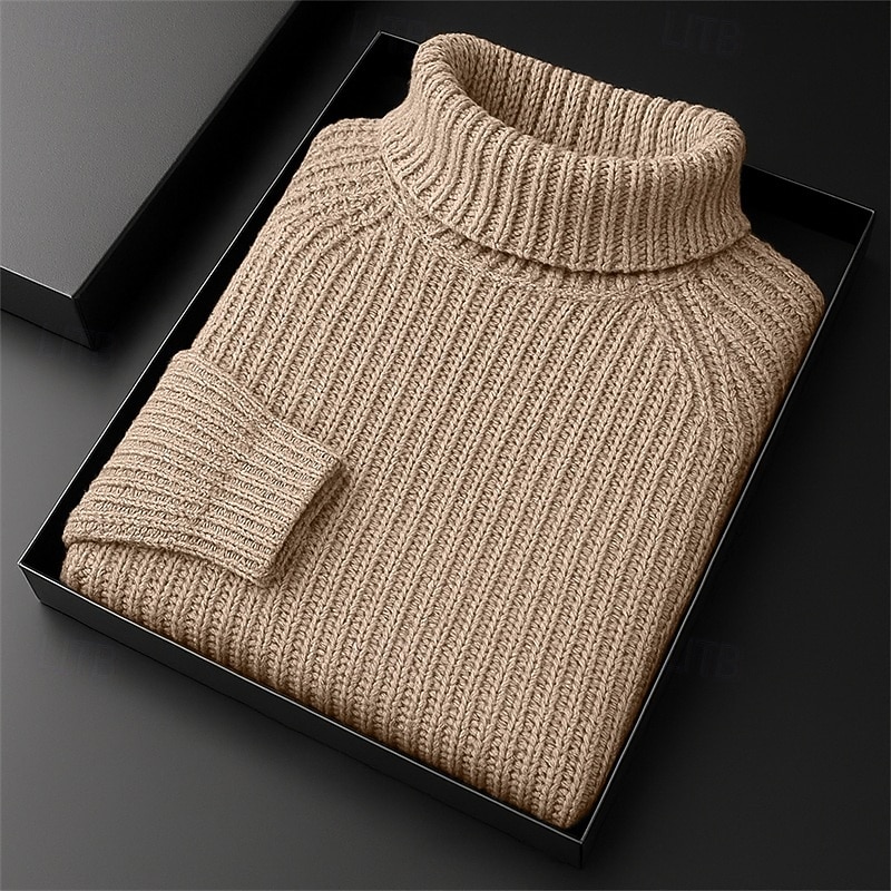 Men's Sweater Pullover Sweater Jumper Ribbed Knit Regular Tops Knitted Minimalist Plain Turtleneck Knitwear Contemporary Casual Daily Wear Clothing Apparel Fall Winter Black White M L XL4