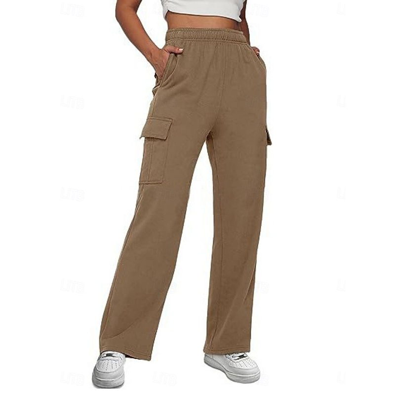 Women's Cargo Pants Chinos Fashion Streetwear Casual Full Length High Waist Plain Pocket Elastic Waistband Comfy Soft Comfortable Micro-elastic Outdoor Street Dark Brown Dark Grey Black White Spring