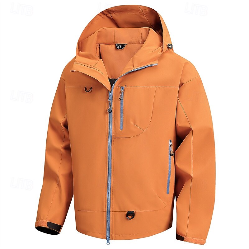 Men's Outdoor Jacket Raincoat Hiking Jacket Vacation Daily Waterproof Windproof Pocket Fall Winter Plain Fashion Classic Hooded Regular Black Light Green Sky Blue Purple Orange Jacket