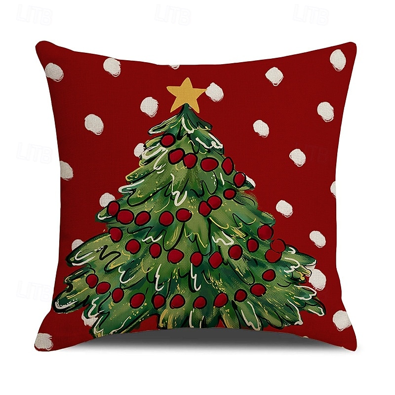 Christmas Pillow Covers, Linen Santa Print Decorative Sofa Cushions, Holiday Home Throw Pillows for Living Room & Bedroom3