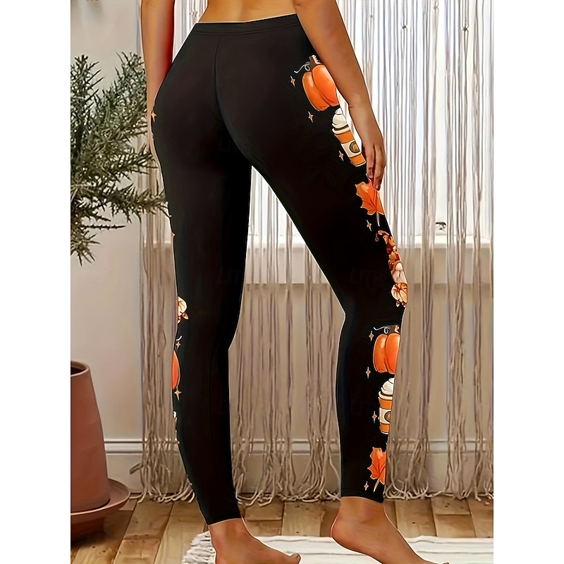 Women's Leggings Vacation Vintage Fashion Full Length High WaistPantsHalloween Graphic Pumpkin Halloween Printing Soft Breathable High Elasticity Vacation Street Causal Orange Spring Fall Winter Slim4