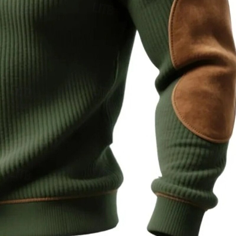 Men's Sweatshirt Corduroy Pullover Hoodie Sweatshirt Pullover Quarter Zip Sweatshirt Green Standing Collar Plain Patchwork Color Block Sports & Outdoor Casual Daily Streetwear Cool Sportswear Spring3
