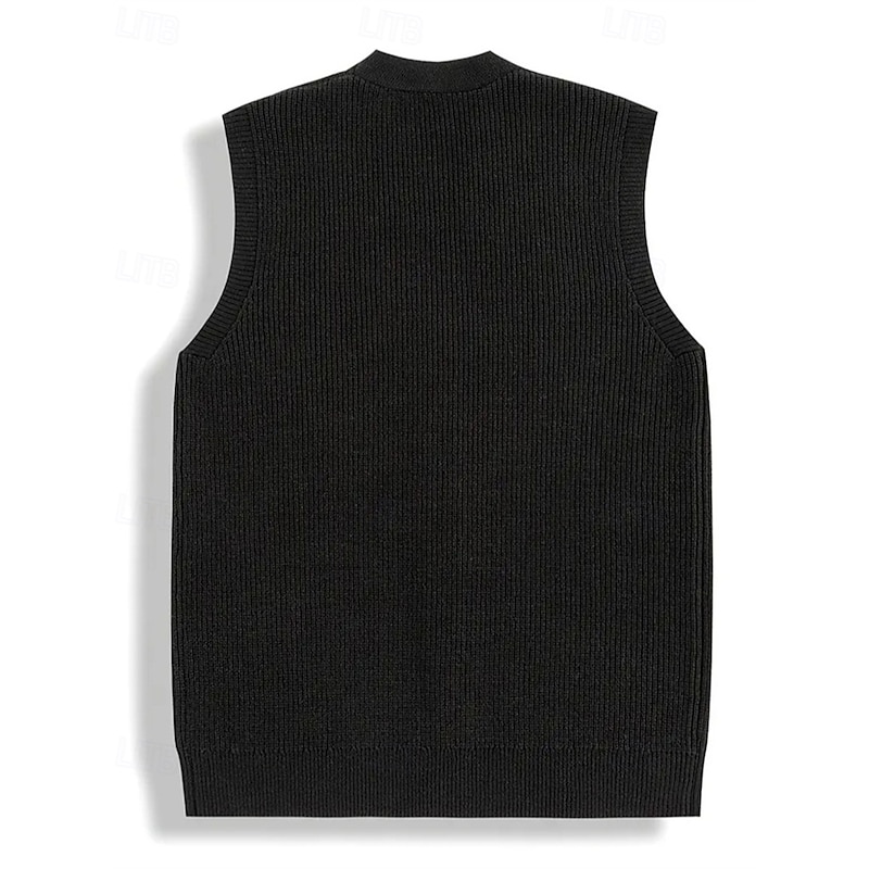 Men's Sweater Vest Dress Sweater Vest Knitwear Cardigan Vest Ribbed Knit Regular Tops Buttons Plain V Neck Fashion Classic Vacation Daily Wear Clothing Apparel Fall Winter Black S M L2