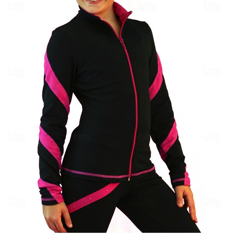 Figure Skating Fleece Jacket Women's Girls' Ice Skating Jacket Top Pink Blue Purple Stretchy Training Competition Skating Wear Thermal Warm Classic Long Sleeve Ice Skating Figure Skating