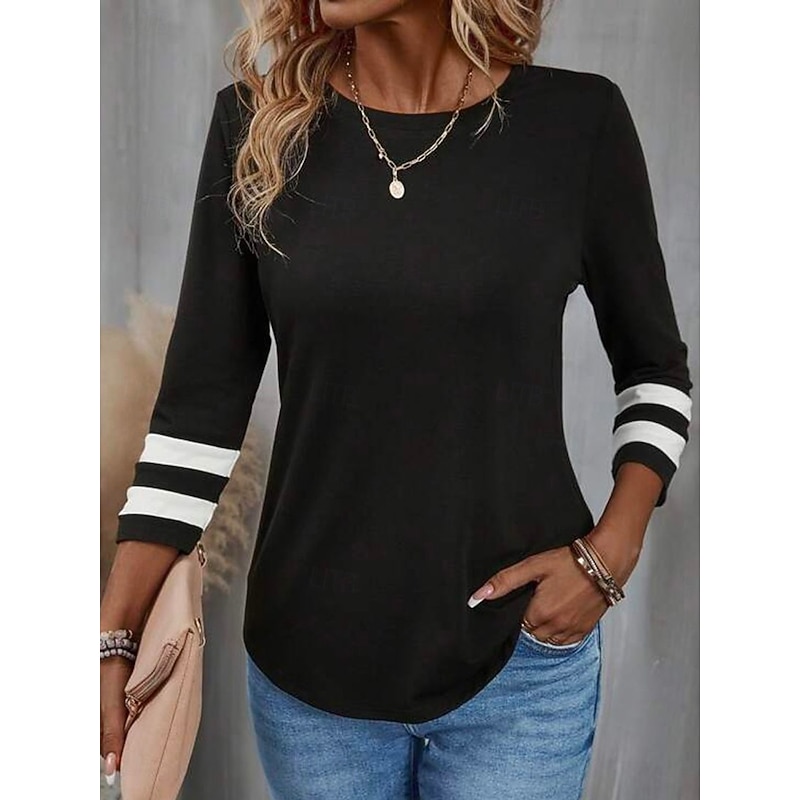 Women's T Shirt Plain Fashion Modern Casual Long Sleeve Crew Neck Regular Tops Daily Weekend Print Black Wine Blue Brown Gray Spring Fall Winter