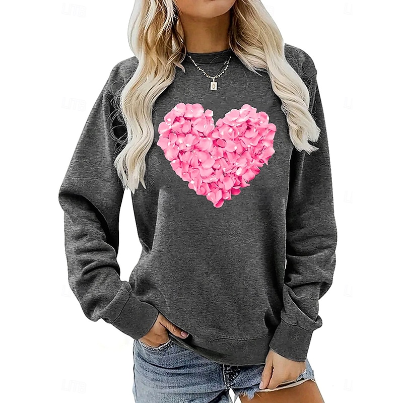Women's Pullover Sweatshirt Heart Floral Graphic Fashion Casual Long Sleeve Crew Neck Regular Tops Street Dailywear Casual Print Black Light Grey Dark Gray Gray Fall Winter4