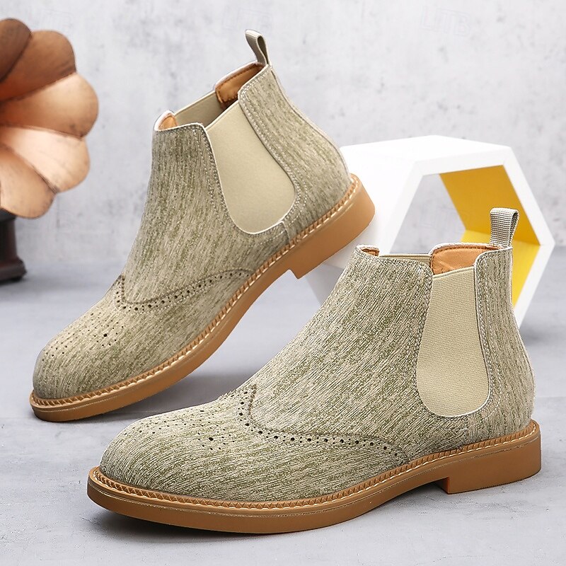 Men's Gray Chelsea Boots with Wingtip Brogue Detailing Elegant Vintage Style for Weddings, Work and Semi-Formal Occasions4