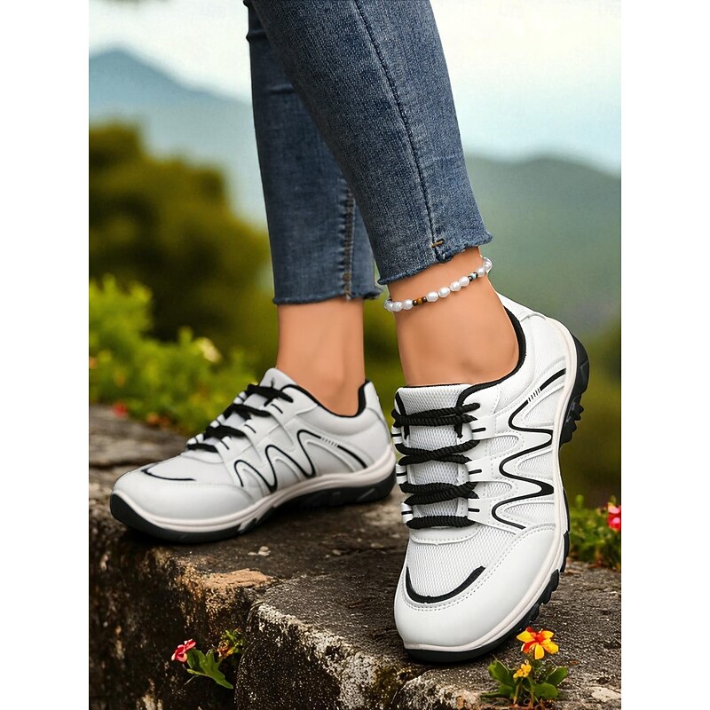 Women's Lace-Up Mesh Sneakers – Breathable Non-Slip Walking Shoes for Hiking, Running and Daily Casual Style