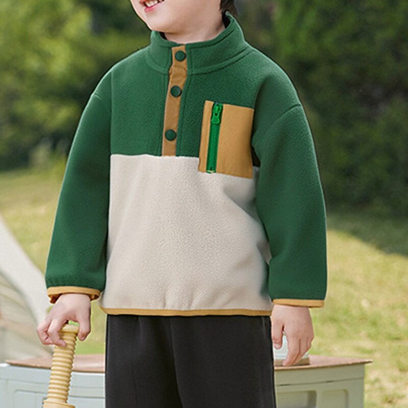 Kids Unisex Baseball Jackets Outerwear Color Block Long Sleeve Comfort Buttons Soft Coat Outdoor Fashion Daily Green Spring Fall 4 years+3