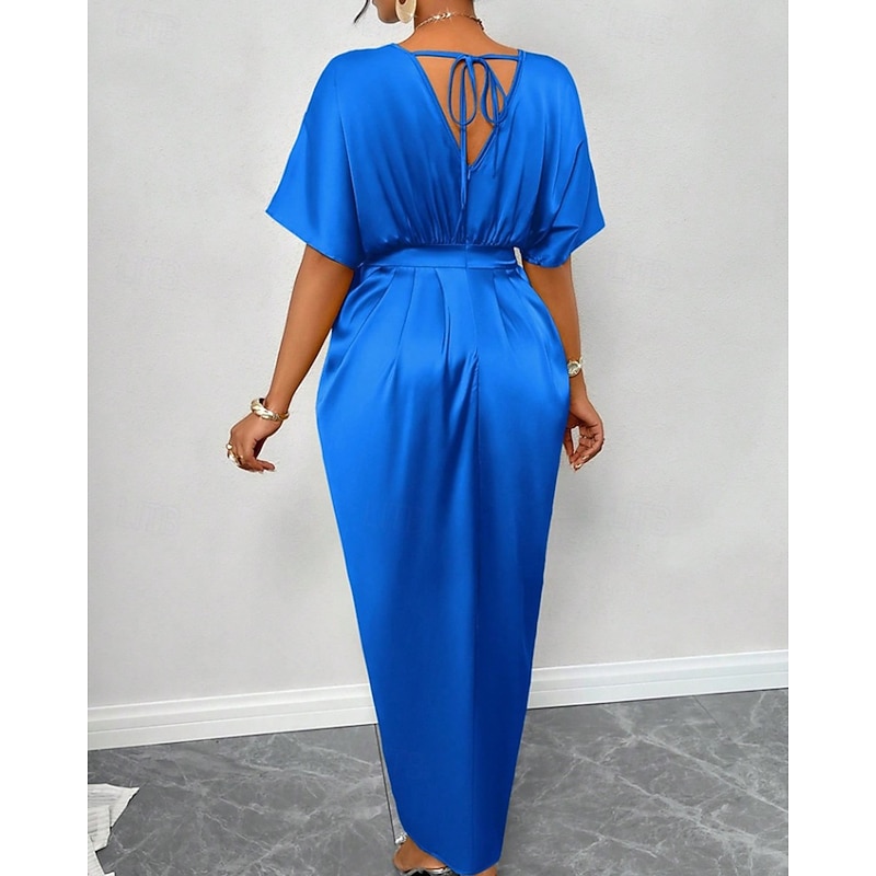 Women's Long Dress Maxi Dress Party Dress Cocktail Dress Satin Dress Elegant Modern Party Evening Party Regular Fit Plain Short Sleeve V Neck Black Yellow Royal Blue Dark Green Fall Winter4