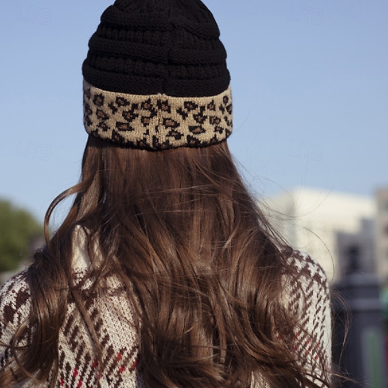 Women's Slouchy Beanie Hat Home Daily Holiday Leopard Print Acrylic Fibers Casual Common Warm 1 PC3