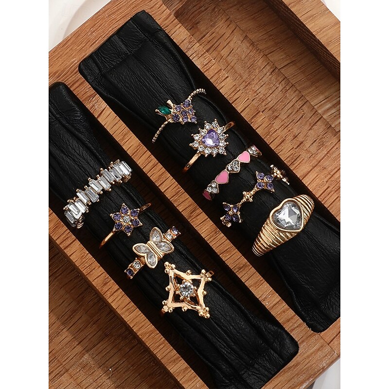 Women's Alloy Ring Set with Heart, Butterfly, and Star Designs, Fashion Boho Stackable Rings for Parties, Weddings and Everyday Wear2