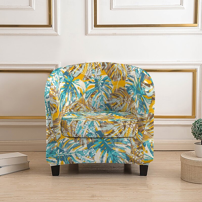 Club Chair Cover, Striped, Plants, or Geometric Printed Polyester Slipcover, Durable Non-Slip Chair Protector for Living Room