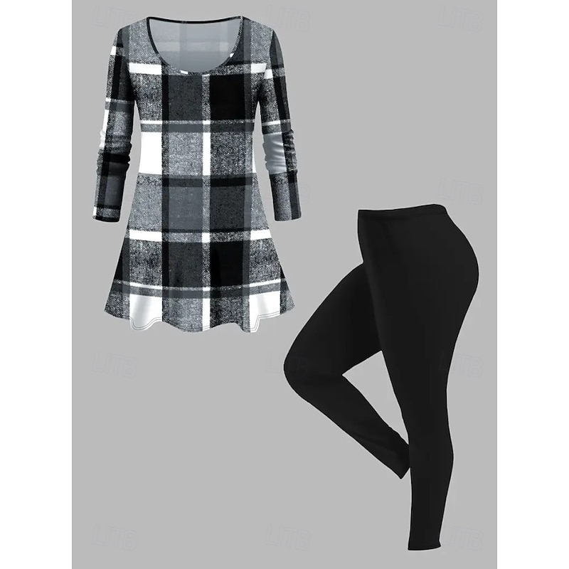 Women's Elegant Vacation Fashion Pants Sets Long Sleeve Round Neck Graphic Geometric Print Casual Daily Casual Daily Black Dark Pink Brown Spring Regular Fit4