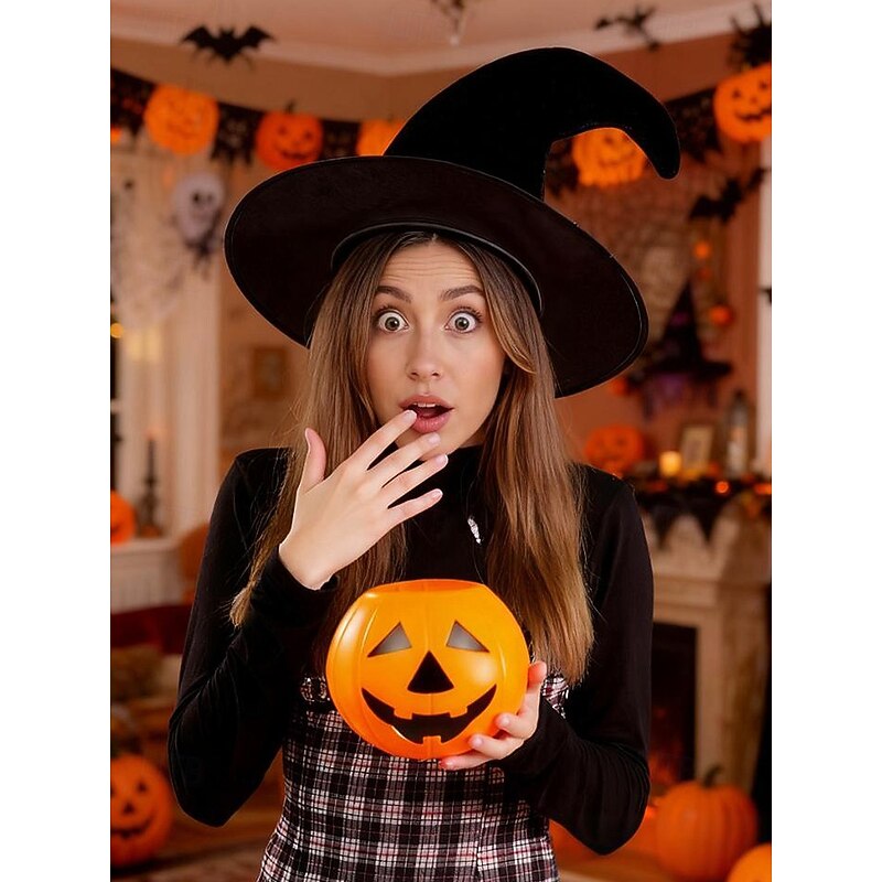 Women's Halloween Velvet Witch Hat with Rhinestone Buckle – Classic Gothic Costume Accessory for Parties and Cosplay3