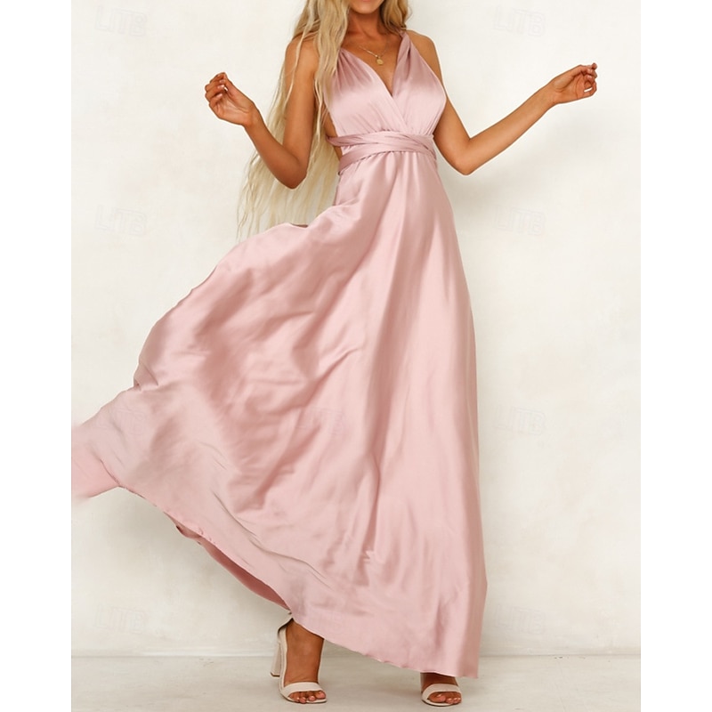 Women's Long Dress Maxi Dress Party Dress Cocktail Dress Satin Dress Slip Dress Fashion Modern Party Evening Party Regular Fit Plain Long Sleeve V Neck Pink Wine Navy Blue Dark Green Spring Fall2