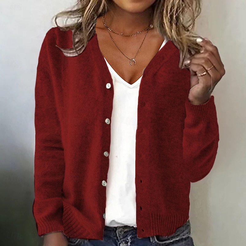 Women's Sweater Cardigan Elegant Fashion Streetwear Solid Color V Neck Hollow Out Zipper Knitted Long Sleeve Regular Tops Knit Outdoor Daily Weekend Black White Spring Fall3