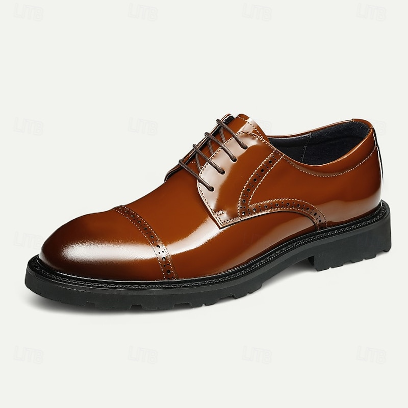 Men's Light Brown Oxford Shoes Classic Lace-Up Formal Business Dress Footwear with Brogue Detailing for Office, Weddings and Evening Events4